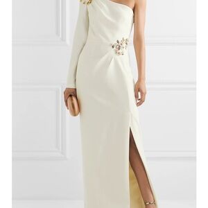 BHLDN Cream One-Shoulder Dress with Gold Details